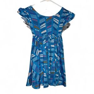 Dot Dot Smile Blue White Geometric Pattern Flutter Sleeved Dress Girls Size 3/4